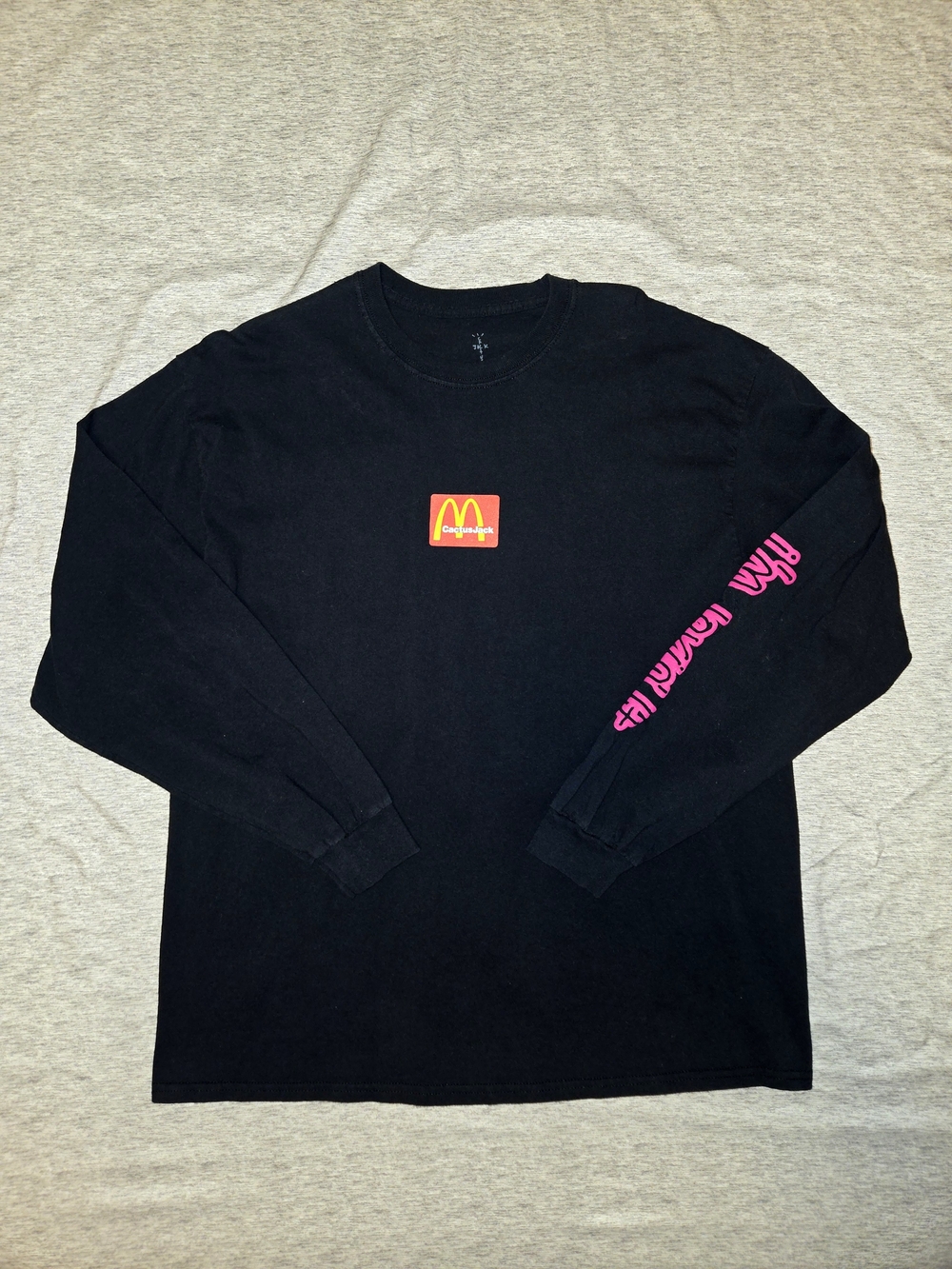Cactus Jack X McDonald's Black Long Sleeve Tee with Pink Sleeve Font
